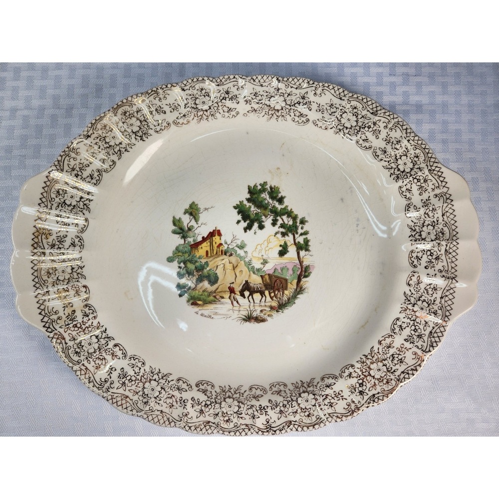 Limoges Chateau France 22k Gold Oval Serving Platter 13.5" Villa Horse Cart